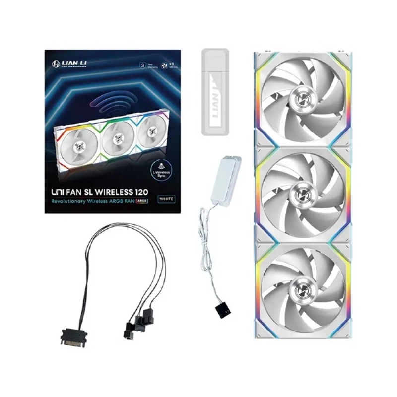 Lian Li UNI Fan SL Wireless 120 Reverse Blade ARGB White Triple Pack Lian Li UNI Fan SL Wireless 120 Reverse Blade ARGB White Triple Pack