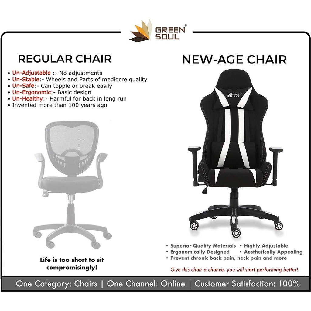 Green Soul GS-600 Beast Series Gaming Chair (Black & White) Green Soul GS-600 Beast Series Gaming Chair (Black & White)