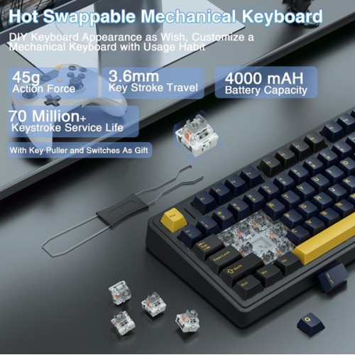 AULA F75 75% Wireless Trio Mode Mechanical Gaming Keyboard Thunder Black (Graywood Switch) AULA F75 75% Wireless Trio Mode Mechanical Gaming Keyboard Thunder Black (Graywood Switch)