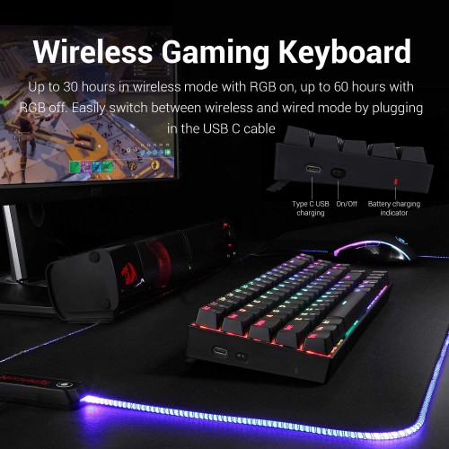 Redragon Deimos K599 Black wireless- RED SWITCH Redragon Deimos K599 Black wireless- RED SWITCH