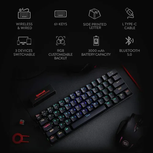 Redragon Draconic K530 Black Wireless- Brown Switch Redragon Draconic K530 Black Wireless- Brown Switch