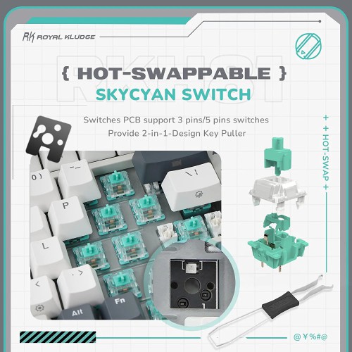Royal Kludge RK H81 Wireless White SkyCyan Linear switch Royal Kludge RK H81 Wireless White SkyCyan Linear switch