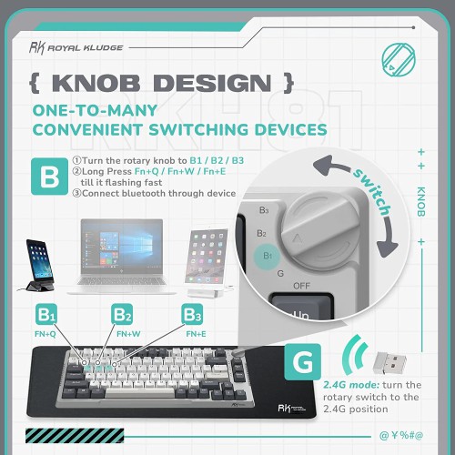 Royal Kludge RK H81 Wireless White SkyCyan Linear switch Royal Kludge RK H81 Wireless White SkyCyan Linear switch