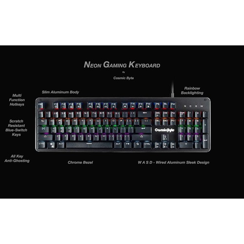 Cosmic Byte CB-GK-12 Neon Rainbow Backlit Mechanical Keyboard with Blue Switch (Black) 