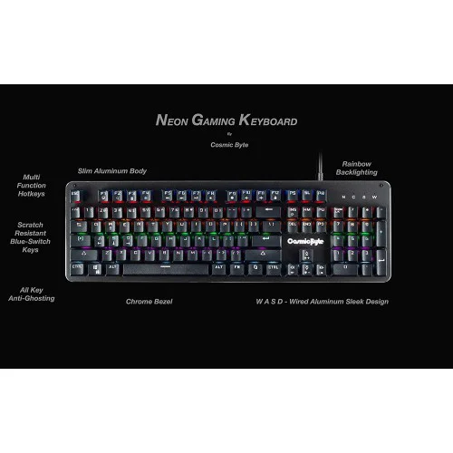 Cosmic Byte CB-GK-13 Neon Rainbow Backlit Mechanical Keyboard with Outemu Brown switch Cosmic Byte CB-GK-13 Neon Rainbow Backlit Mechanical Keyboard with Outemu Brown switch
