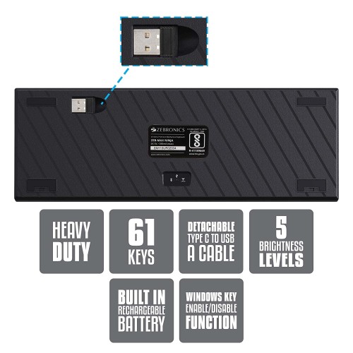 Zebronics Zeb Max Ninja 60% Wireless Black - Blue switch 