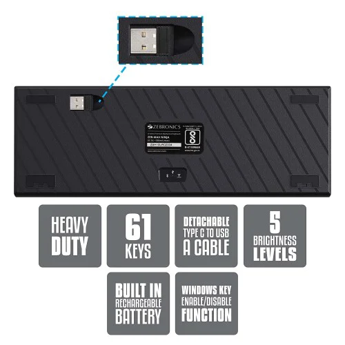 Zebronics Zeb Max Ninja 60% Wireless Black - Blue switch 
