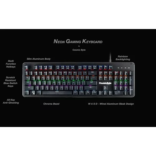 Cosmic Byte CB-GK-13 Neon Rainbow Backlit Mechanical Keyboard with Outemu Brown switch
